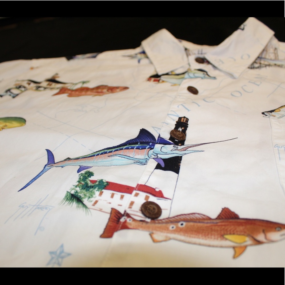 Guy Harvey Mens Shirt Medium 100% Cotton White